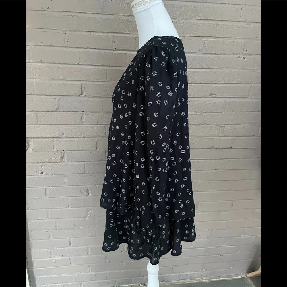 Free People Black floral print tiered top S